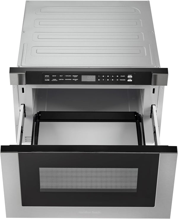 23.5 Inch Built-In Drawer Microwave Oven, 1.1 Cu. Ft., Touchscreen Control, Stainless Steel, Flat-Bed Design, Electric Drawer Open6