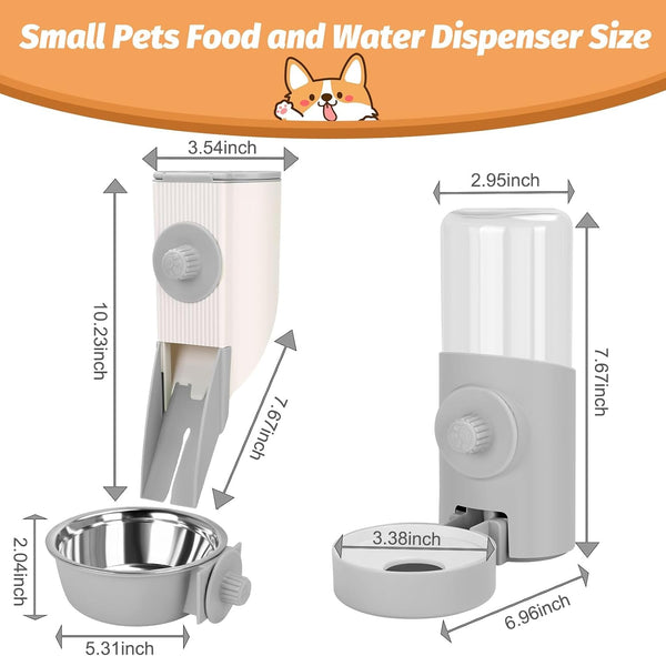 Yummy Sam Hanging Cage Automatic Small Pet Food Bowl Water Bottle Dispenser, Kennel 500ML Waterer and Auto Gravity Pet Feeder Set with Separate Food Bowl Crate Feeder Dish for Puppy Cats Rabbit (Grey)2