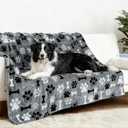 Rezutan Blanket for Large Dogs, Cat Flannel Washable Soft Pet Mat Throw Cover for Kennels-Beds, Sofas, Furniture Protection, Cute Paw Pattern, Black, 50X40 Inch33