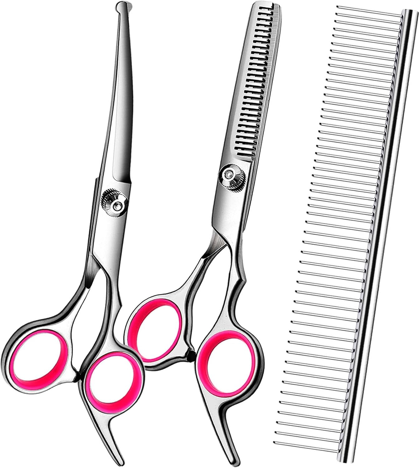 dog-grooming-scissors-kit-premium-stainless-steel-dog-shears-with-curved-shears-sharp-durable-for-dogs-cats-pink-3-piece