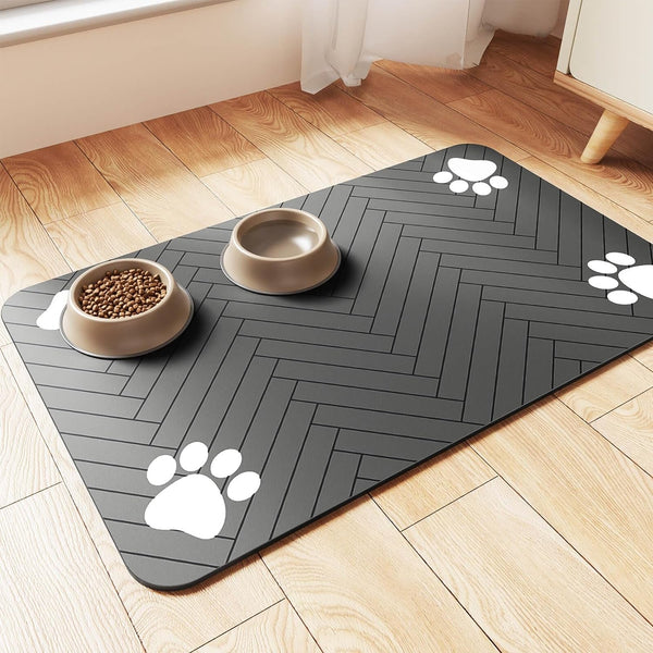 Pet Feeding Mat-Absorbent Pet Placemat for Food and Water Bowl, with Waterproof Rubber Backing, Quick Dry Water Dispenser Mat for Dog and Cat (20"X12", Striped Dark Gray)1