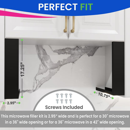 Microwave Filler Kit 2.95”W Black Microwave Trim Kit Replaces Whirlpool W10164739 - Universal Microwave Trim Kit Fits Most Brands - Fills over the Range Oven Cabinet Gap - 10.75”D X 17.25”H4