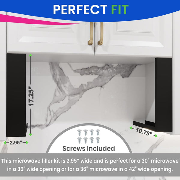 Microwave Filler Kit 2.95”W Black Microwave Trim Kit Replaces Whirlpool W10164739 - Universal Microwave Trim Kit Fits Most Brands - Fills over the Range Oven Cabinet Gap - 10.75”D X 17.25”H4