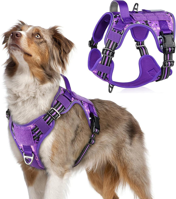 Rabbitgoo Tactical Dog Harness for Large, No Pull Military Service Vest | Molle & Handle, Heavy Duty, Adjustable, Reflective Straps, Easy Control for Training Walking, Black, Large40