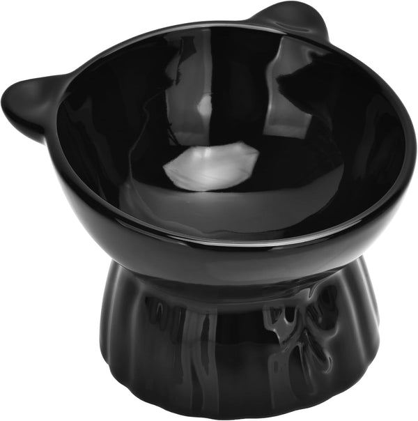 Elevated Cat Food Bowl,8 Oz Ceramic Raised and Tilted Water Bowl,Anti Vomiting and Protect Pets Spines Dishes for Fat Faced Cat, Indoor Cats,Kitten,Small Dog (White)13