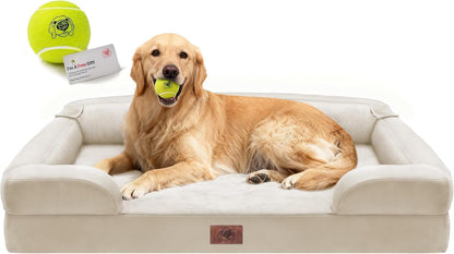 Waterproof Orthopedic Dog Bed for Extra Large Sized Dogs | Memory Foam Pet Bed Sofa with Bolster, Dog Couch with Washable Cover & Non-Slip Bottom, 42X30 Inch, Grey36
