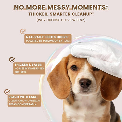 IMMHABI 50 Count Cleaning Deodorizing Pet Glove Wipes for Dogs & Cats, Hypoallergenic Dog Bath Wipes with Natural Deodorizer Persimmon Tannin, Pet Bathing Wipes for Horse Coat Care Coconut Scent3