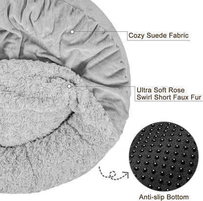 JOEJOY Small Dog Bed Cat Bed with Hooded Blanket, Cozy Cuddler Luxury Puppy Pet Bed, Donut round Calming Anti-Anxiety Dog Burrow Cave Bed - Anti-Slip Bottom and Machine Washable 23 Inch4