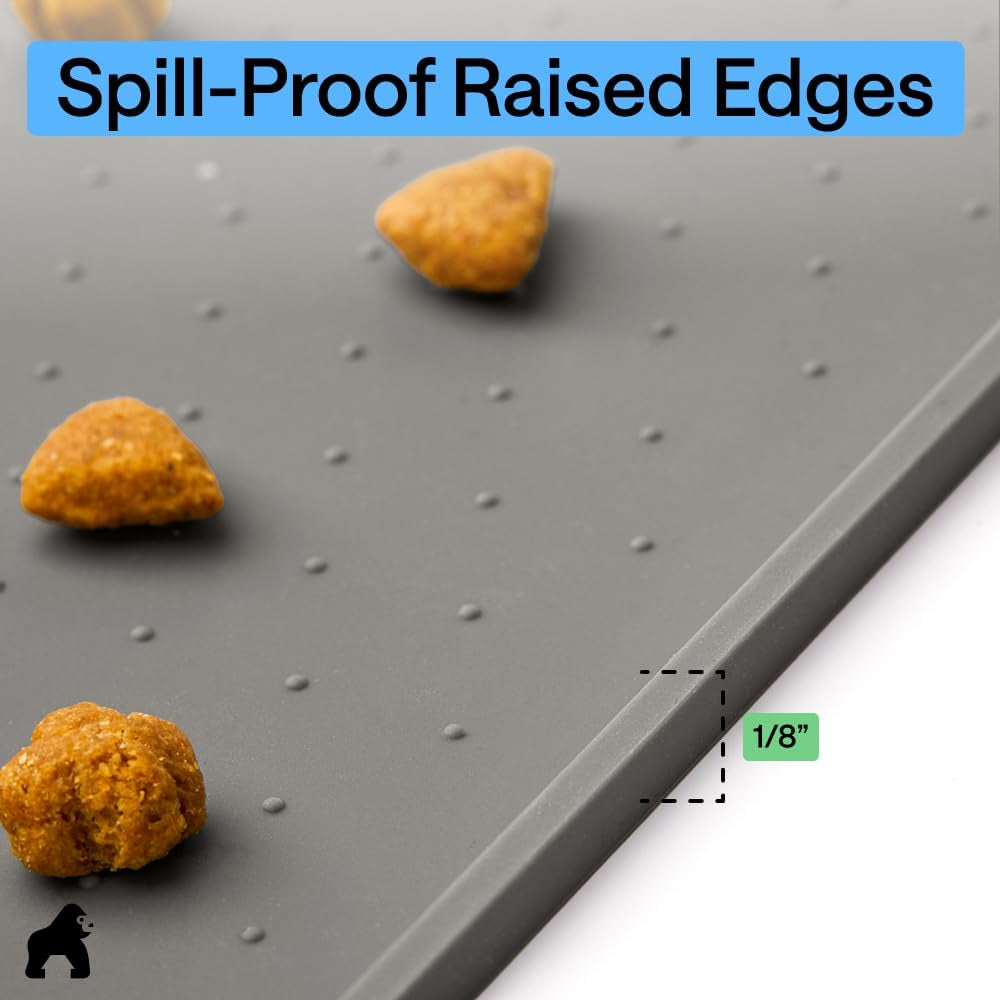 gorilla-grip-100-waterproof-raised-edge-bpa-free-silicone-pet-feeding-mat-dog-cat-food-mats-contain-spills-protects-floors-placemats-for-cats-and-dogs-water-bowl-18-5x11-5-gray