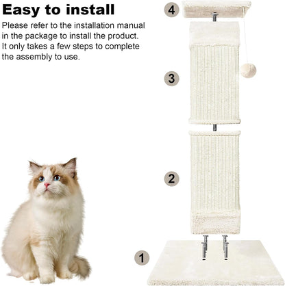 Cat Scratching Post 33 Inch for Indoor Cats, Sisal Cat Scratcher, Vertical Posts with Dangling Ball, High Cat Scratch Post, Cat Tree for Full-Body Stretching, Protect Your Furniture, Beige White5