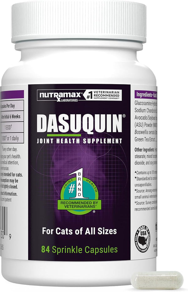 Nutramax Laboratories Dasuquin Joint Health Supplement for Cats - with Glucosamine, Chondroitin, ASU, Boswellia Serrata Extract, and Green Tea Extract, 84 Capsules | Cat Joint Support, Glucosamine + Chondroitin, ASU, Boswellia Serrata Extract & Green Tea Extract, All Ages & Sizes1