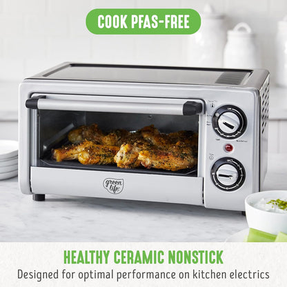 Countertop Toaster Oven Air Fryer Stainless Steel, Healthy Ceramic Nonstick, PFAS Free, Tray & Basket, Bake, Broil, Reheat, Adjustable Temp & Time Control, Auto Shutoff, Black2