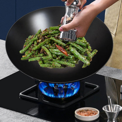 Cast Iron Wok Pan 12.6 Inch with Wooden Handle, Chinese round Bottom Cooking Wok Small Size Coating Free6