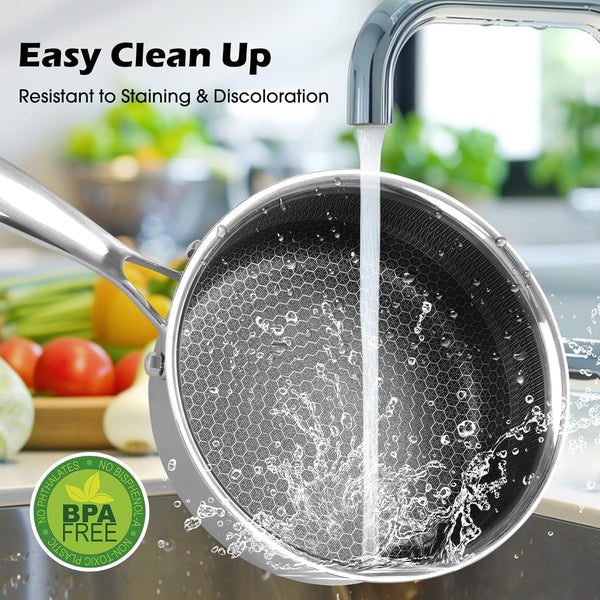 1QT Stainless Steel Saucepan with Lid, Honeycomb Non-Stick Cooking Pot, Eco-Friendly Pfoa-Free Coating, Compatible with All Cooktops, Perfect for Milk, Soup, Oatmeal & Baby Food, Dishwasher Safe6