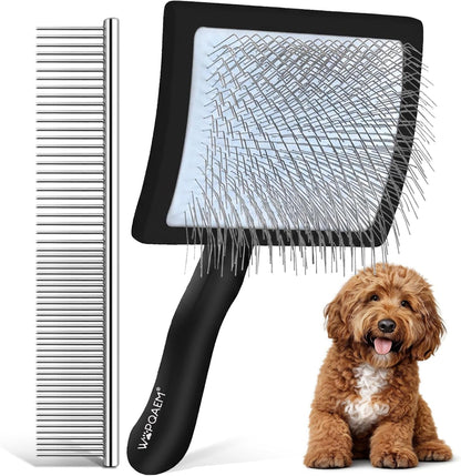 Wooden Long Pin Slicker Brush for Dogs, Doodles, Poodles, Long Hair | Grooming, Detangling, and Fluffing for Wavy and Curly Hair—Designed for Heavy, Thick Coats to Prevent Matting at Home1