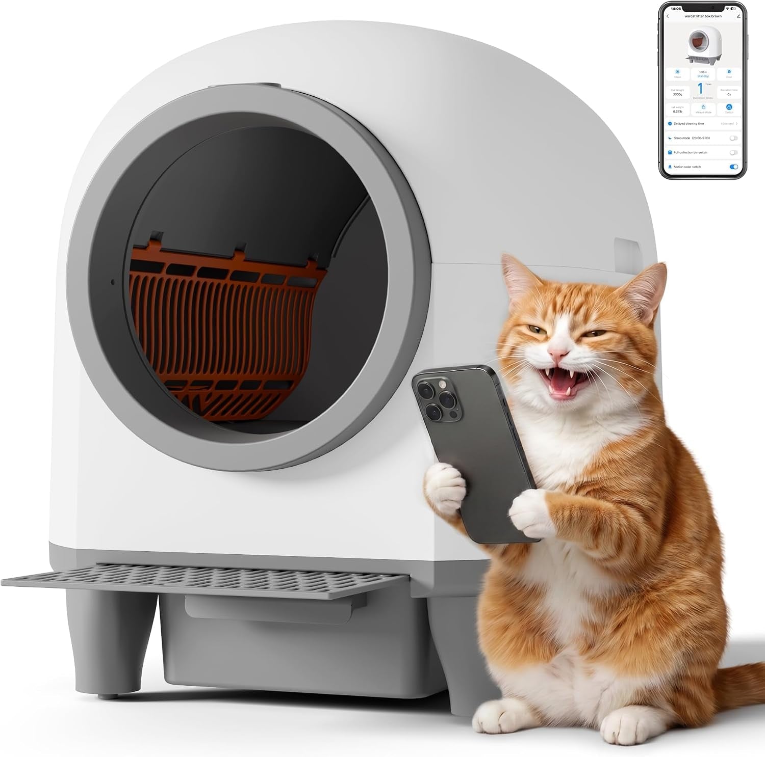 warcat-enclosed-self-cleaning-litter-box-app-control-90l-gray-90l-large-capacity-for-multi-cat-homes-app-controlled-with-smart-sensors-anti-leakage-safety-protection-bags-included