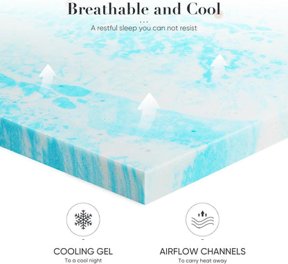 Mattress Toppers Memory Foam King Size, 3 Inch Thick Bed Topper Pad Cooling Gel Infused Soft Comfy Padding Breathable for Sleeper Sofa Couch RV Camper, Certipur-Us Certified, Blue2