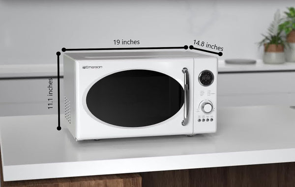 MWRG0901W 0.9 Cu. Ft. Retro Microwave with 1,000W Grill Function, 800W Cooking Power, LED Display, 5 Power Levels, 8 Auto Menus, Glass Turntable, Child Lock, White Countertop Design7