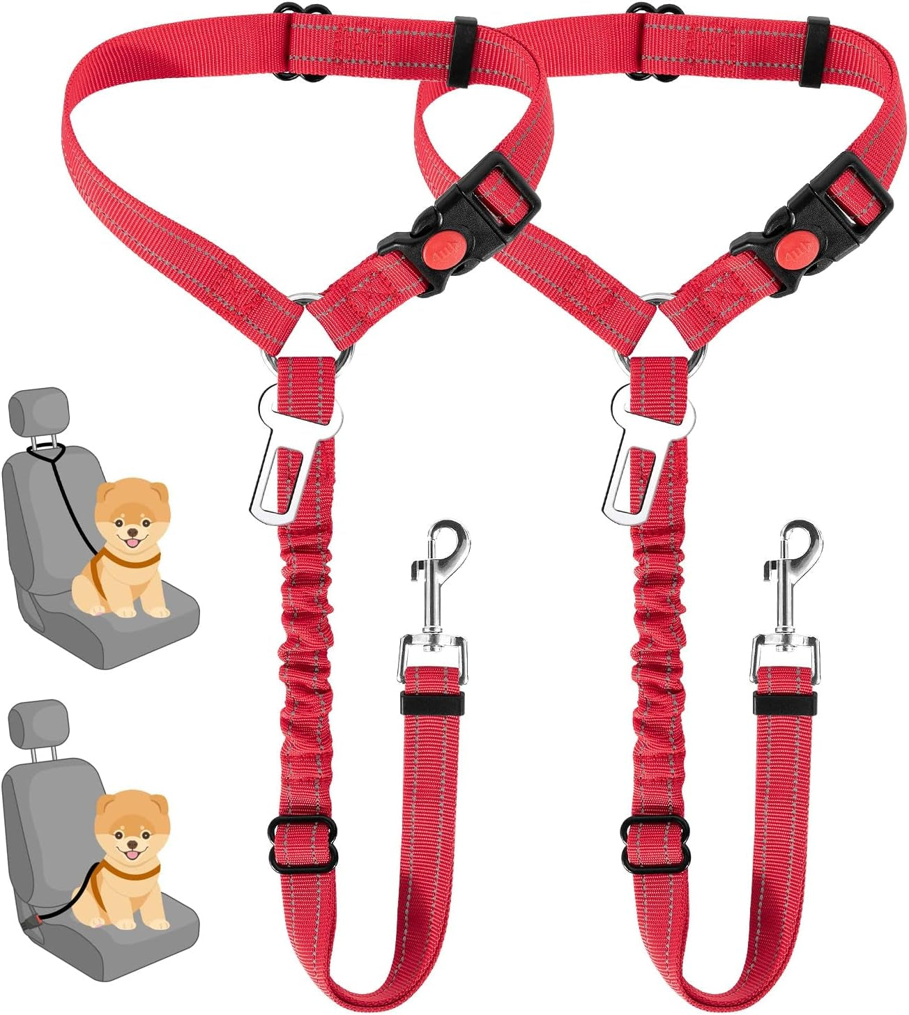 slowton-dog-seat-belt-for-car-2-pack-dog-car-harness-seatbelt-adjustable-with-elastic-bungee-buffer-2-in-1-pet-car-leash-headrest-restraint-dog-reflective-safety-tether-black-headrest-clip