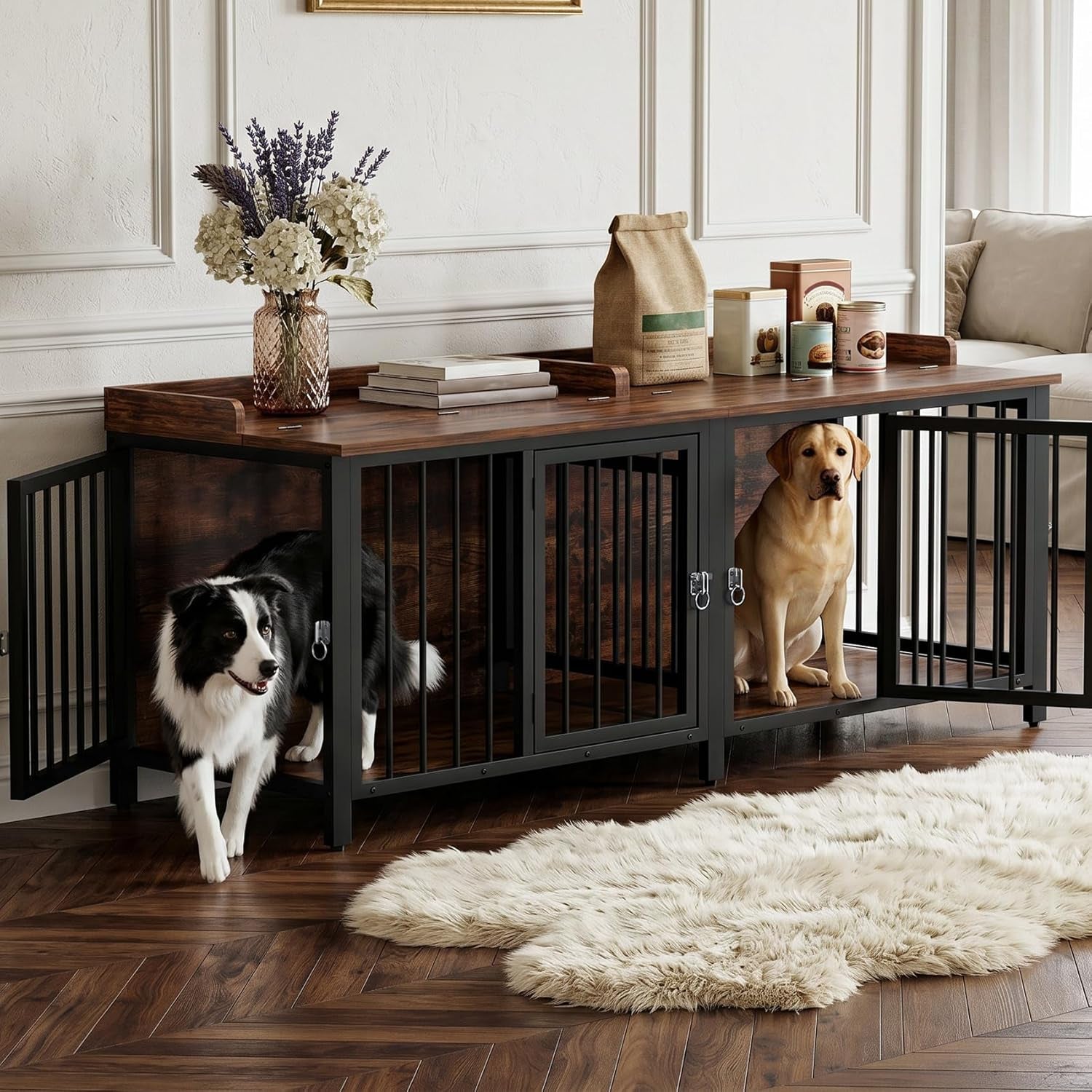 boinn-63-heavy-duty-dog-crate-furniture-with-4-doors-removable-divider-openable-top-indoor-dog-kennel-with-raised-edge-tabletop-double-dog-cage-for-medium-large-dogs-decorative-pet-crate