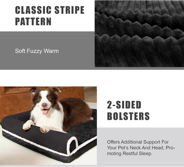 Patas Lague Orthopedic Dog Bed Large Sized Dog 36''X24'', Waterproof Comfortable L Bolster Medium Non-Slip Soft Warm Pet Crate Bed Sleep Sofa Mat with Removable Washable Cover Black5