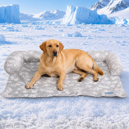Spark Paws Cooling Couch Cover Dog Bed, Furniture Protector Mat, Non-Toxic Washable Pet Cooling Pad for Large & Small Dog - Hearts Blue - Size M9