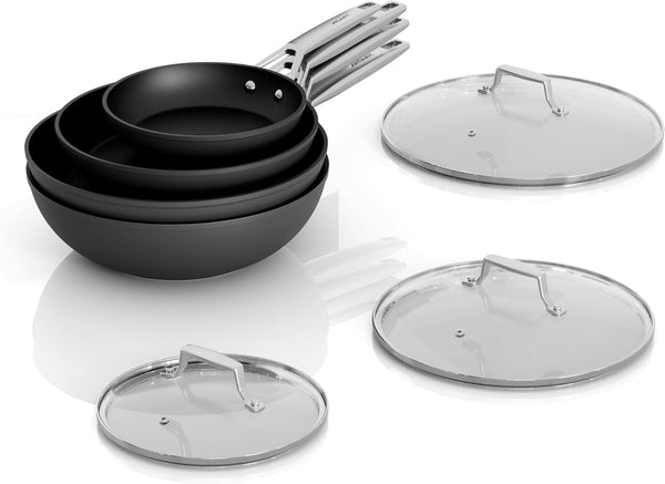 7-Piece Nonstick Frying Pan Set with Lid, Induction Cookware Sets | Non Toxic, Even Heating, Easy Clean, Dishwasher & Oven Safe, Suitable for Gas & Electric & Induction Stoves, Stainless Steel1