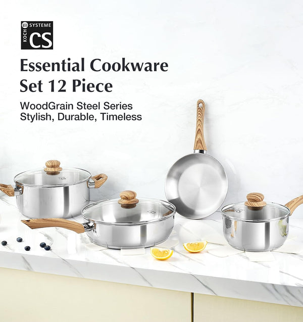 Stainless Steel Pots and Pans Set, Professional 18/10 Cookware Set Pots and Pans Set 12PCS with Cool-Touch Bakelite Handles, Tri-Ply Base Kitchen Cookware Sets, Induction Compatible2