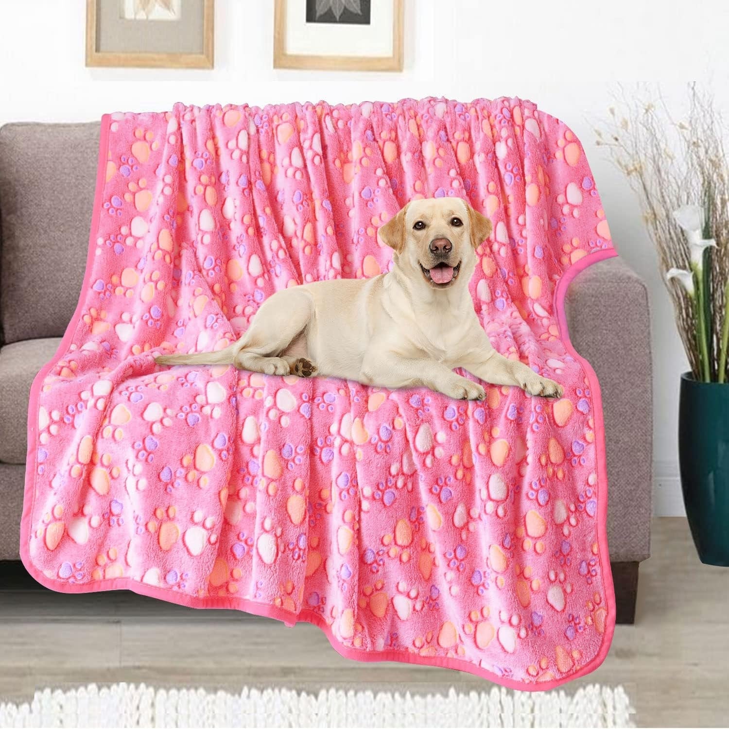 rezutan-blanket-for-large-dogs-cat-flannel-washable-soft-pet-mat-throw-cover-for-kennels-beds-sofas-furniture-protection-cute-paw-pattern-black-50x40-inch