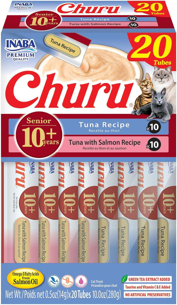 INABA Churu Senior Lickable Cat Treats, Chicken Variety, 20Ct | Senior 10+ Support, Brain Support, Immune Support, 90% Moisture, 7 Calories, Grain-Free, 20 X 0.5 Oz Tubes13