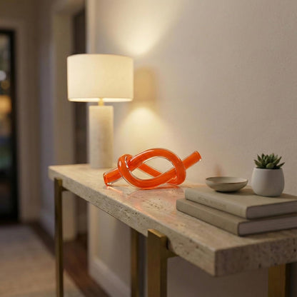 Orange Abstract Glass Knot Sculpture, Hand Blown Glass Decor for Coffee Table TV Cabinet, Shelf or Mantel Accent, Modern Knot Art for Coastal Living Room Tabletop Knick Knacks2