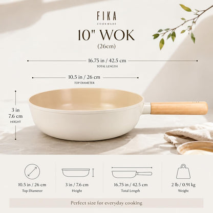 FIKA 10-Inch Nonstick Ceramic Coated Flat Bottom Wok Pan with Natural Wooden Handle, Induction Compatible, Deep Stir Fry Cooking Pan, Made in Korea (26Cm)3
