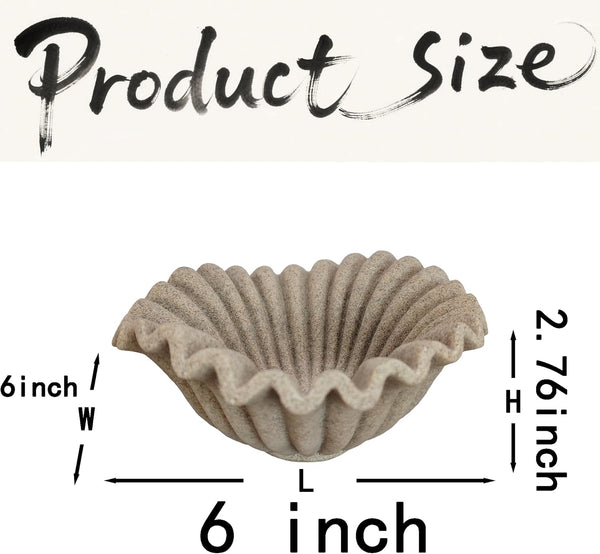 Small Decorative Bowl Decor, Scalloped Pedestal Bowls for Modern Home Decor,Ruffle Decor,Stylish Key Bowl for Entry Table,Decorative Fruit Bowl for Kitchen Counter,Artificial Stone Beige5
