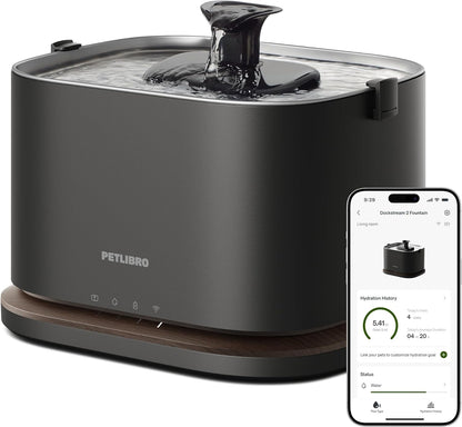 PETLIBRO Upgrade Cat Water Fountain, App Monitoring 3L/101Oz | Cordless Cat Fountain Battery Operated, Dockstream 2 Pet Water Fountain with Stainless Steel Tray, 5Ghz Wifi1