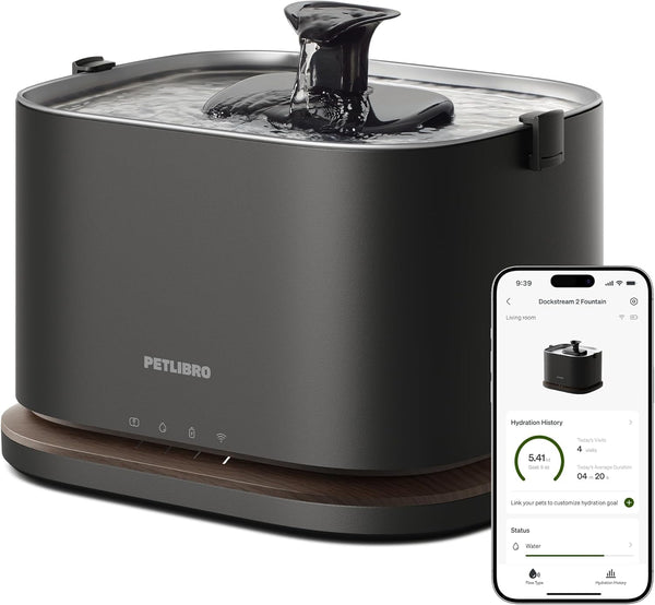 PETLIBRO Upgrade Cat Water Fountain, App Monitoring 3L/101Oz | Cordless Cat Fountain Battery Operated, Dockstream 2 Pet Water Fountain with Stainless Steel Tray, 5Ghz Wifi1