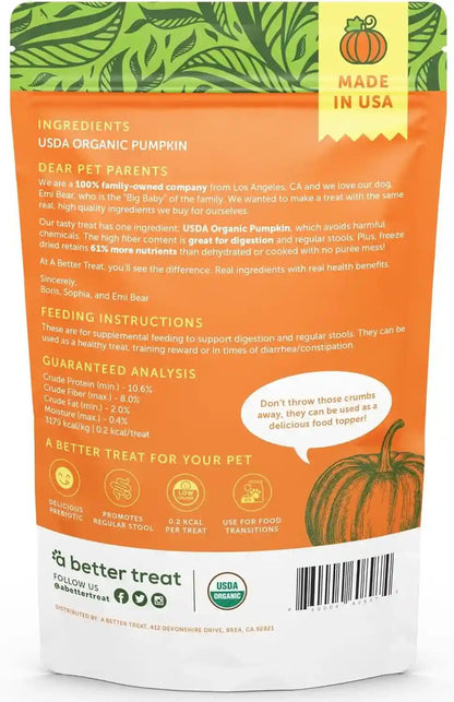 A Better Treat – Freeze Dried Organic Pumpkin Dog and Cat Treats, Organic, Single Ingredient | Natural, Healthy, Diabetic Friendly | Made in the USA5