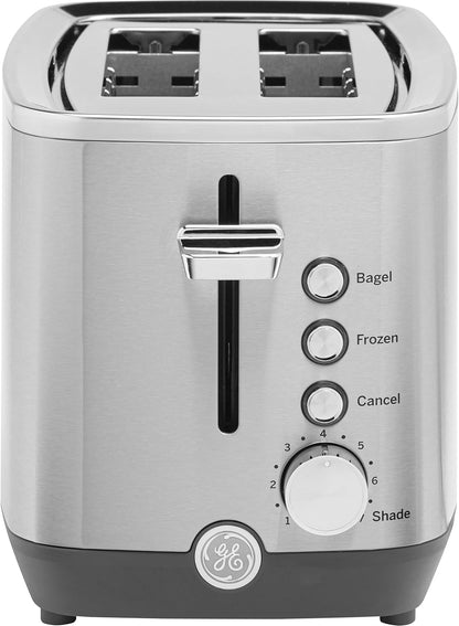 GE 2 Slice Stainless Steel Toaster, Extra Wide Slots for Toasting Bagels, Breads, Waffles & More, 7 Adjustable Shade Settings, Removable Crumb Tray, Countertop Kitchen Essentials, 850 Watts1