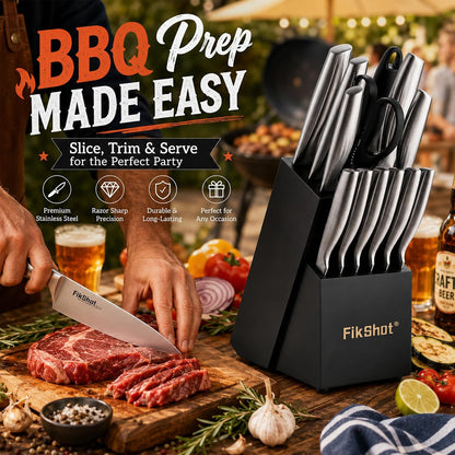 Kitchen Knife Set, German Stainless Steel Kitchen Knives | 14-Piece Includes Knife Block Set & Sharpener, High Carbon, Rust-Resistant, Ergonomic Handle for Cooking, Grilling & Gifting7