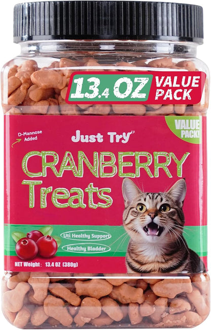 Just Try 13.4 OZ Urinary Tract Health Cat Treats for Indoor Cats, Cranberry & D-Mannose for Kidney Bladder and UT Support, Health Cat Supplement Crunchy Chews1