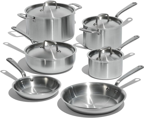 Made in Cookware - 10 Piece Stainless Steel Pot and Pan Set - 5 Ply Clad - Includes Stainless Steel Frying Pans, Saucepans, Saucier and Stock Pot W/Lid - Professional Cookware - Crafted in Italy1