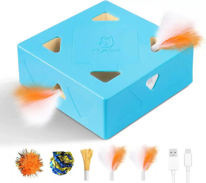 Interactive Cat Toys -Migibox for Indoor Bored Cats, Automatic Pop Out Feathers from 7 Holes Randomly, Motion Activated, USB Rechargeable (Purple Skin)8