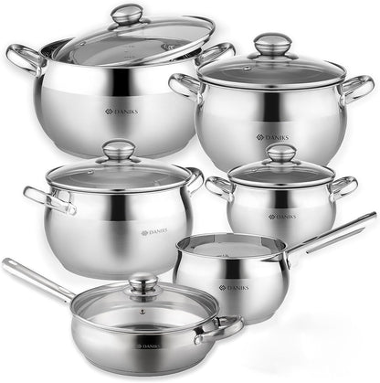Classic 11-Piece Stainless Steel Cookware Set with Glass Lids, Includes Saucepan and Frying Pan with Lid, Tri-Ply Bases for Even Heating, Induction Compatible, Dishwasher Safe1