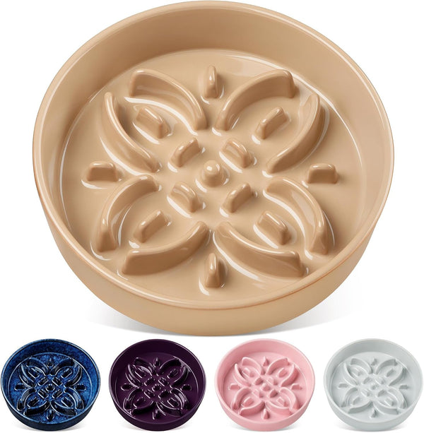Vancasso Ceramic Slow Feeder Dog Bowls, Puzzle Dog Food Bowls with Floral Maze, anti -Slip Pet Food Dish for Small Breed, 0.6 Cups, Blue10