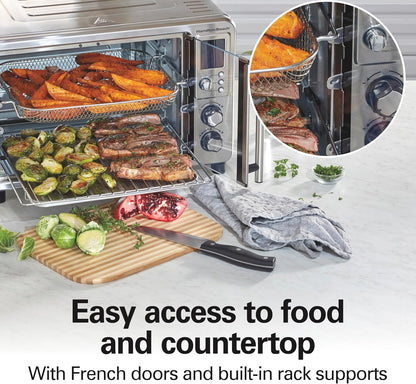 6-In-1 XL Digital Air Fryer Toaster Oven Combo | Easy-Access French Doors | Bake, Broil, Toast, Pizza & Reheat Functions | 0.9 Cu. Ft. Capacity | Stainless Steel | 31191J3