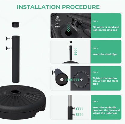81.5Lb Max Capacity Outdoor Patio Umbrella Base, Black | Water Filled Umbrella Stand, Heavy Duty Market Umbrellas Base6