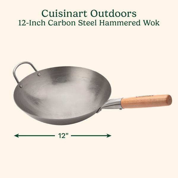 12” Carbon Steel Hammered Wok, Traditional round Bottom, Stir Fry Pan with Wooden & Helper Handle for Authentic Asian Cuisine, Wok Hei Cooking Perfect for Stir-Fry, Sauté & Deep Fry2