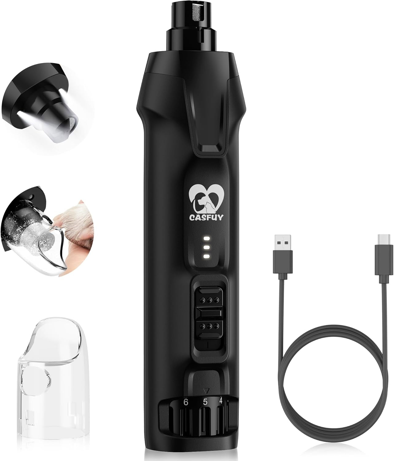 casfuy-6-speed-dog-nail-grinder-50-boost-power-dog-nail-trimmers-quiet-with-dust-cap-2-led-lights-2000mah-battery-4-8v-motor-electric-pet-toenail-file-tool-for-large-medium-small-dogs-cats