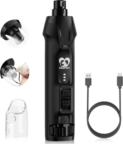 Casfuy 6-Speed Dog Nail Grinder – 50%+ Boost Power Dog Nail Trimmers Quiet with Dust Cap & 2 LED Lights & 2000Mah Battery & 4.8V Motor Electric Pet Toenail File Tool for Large Medium Small Dogs Cats10