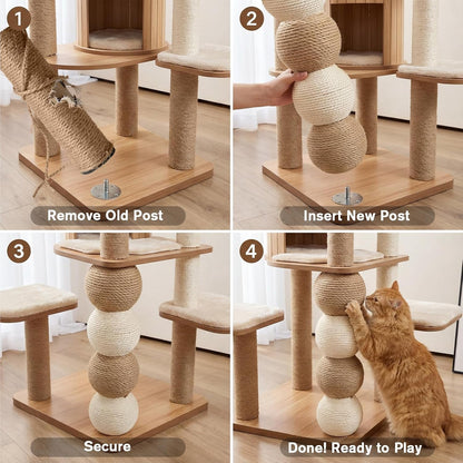 【2026 Upgraded】 2 Pack Cat Scratching Post Replacement, 13.8" X 3.93" Sisal Scratching Poles with M8 Screws, Modern Cat Tree Replacement Parts for Indoor Cat Tower Repair, White4