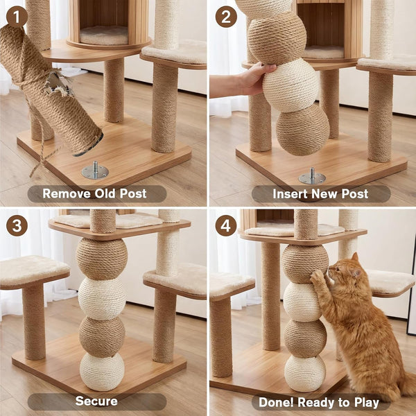 【2026 Upgraded】 2 Pack Cat Scratching Post Replacement, 13.8" X 3.93" Sisal Scratching Poles with M8 Screws, Modern Cat Tree Replacement Parts for Indoor Cat Tower Repair, White4